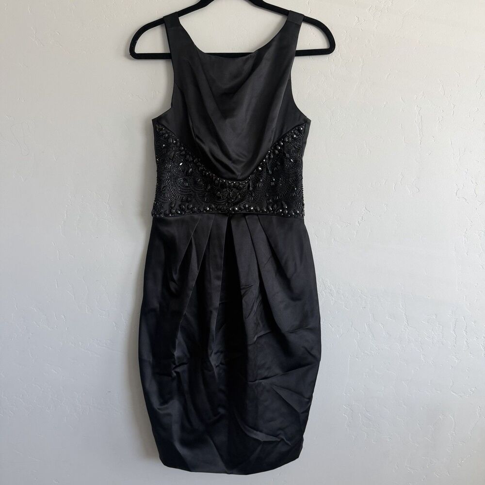Dusk Y2K Satin Black Beaded Sleeveless Cocktail Dress Rhinestones Sz 4 Vintage